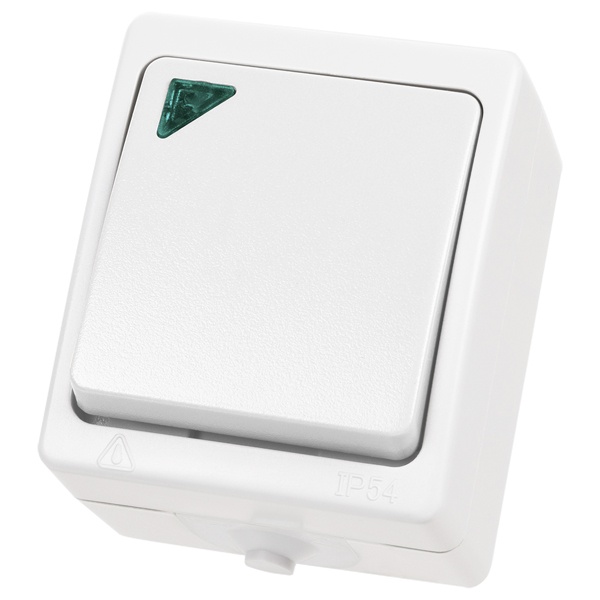 Выключатель одноклавишный TDM открытой установки Вуокса с подсветкой 10А IP54 белый