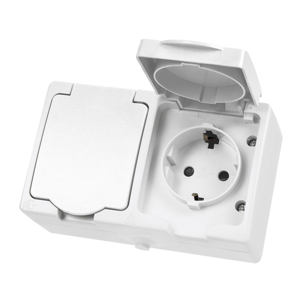 Розетка двойная TDM 2П+3 (горизонтальная) открытой установки Вуокса 16А IP54 белый