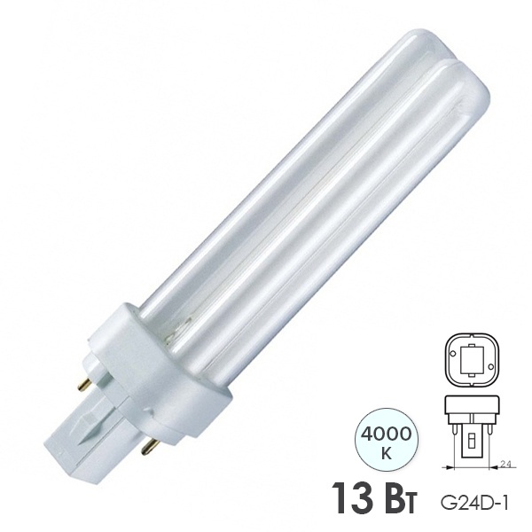 Лампа компактная люминесцентная LightBest LBL D 71007 13W 4000K G24d-1 (аналог PL-C/Dulux D 13W/840)