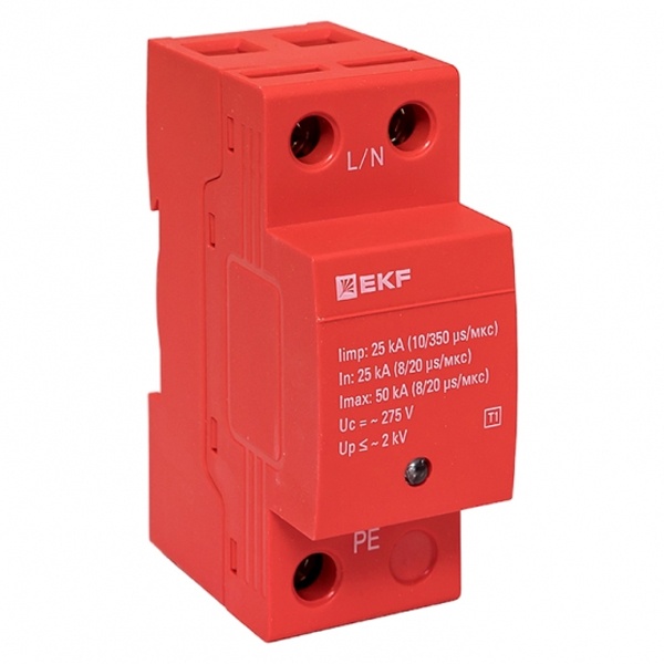 Устройство защиты от импульсных перенапряжений EKF Класс 1 Iimp 25kA (10/350?s) 1P 2 модуля