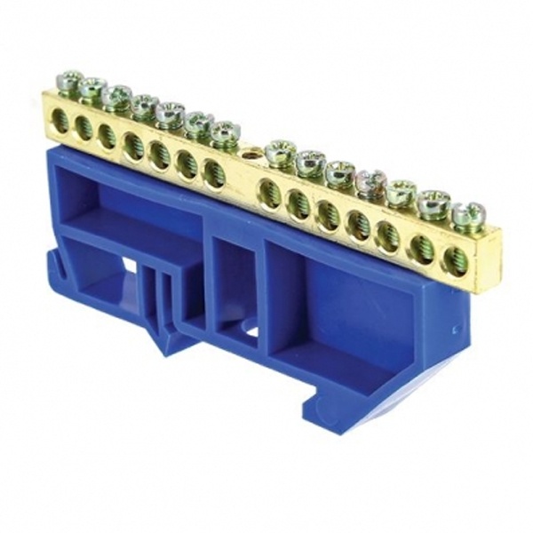 Шина EKF N (8х12мм) 125А 14 отверстий латунь изолятор на DIN-рейку синий