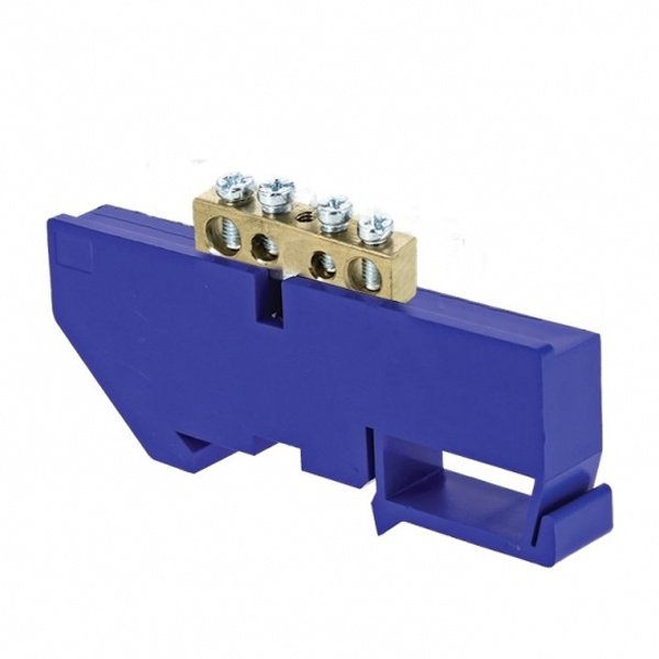 Шина EKF N (6х9мм) 100А 4 отверстия латунь изолятор на DIN-рейку синий