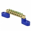Шина EKF N (6х9мм) 100А 8 отверстий латунь 2 синих угловых изолятора синий