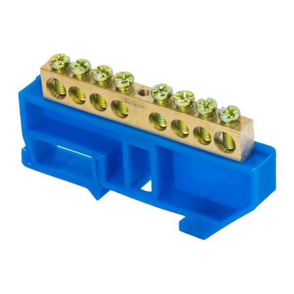 Шина EKF N (6х9мм) 100А 8 отверстий латунь изолятор на DIN-рейку синий