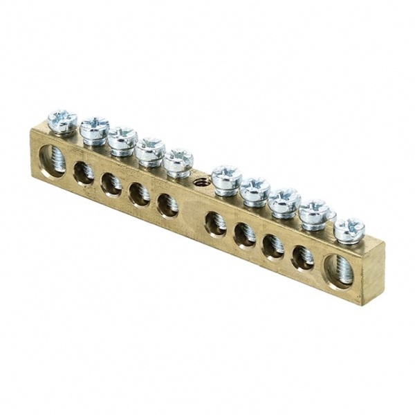 Шина EKF PEN (6х9мм) 100А 10 отверстий латунь крепеж по центру