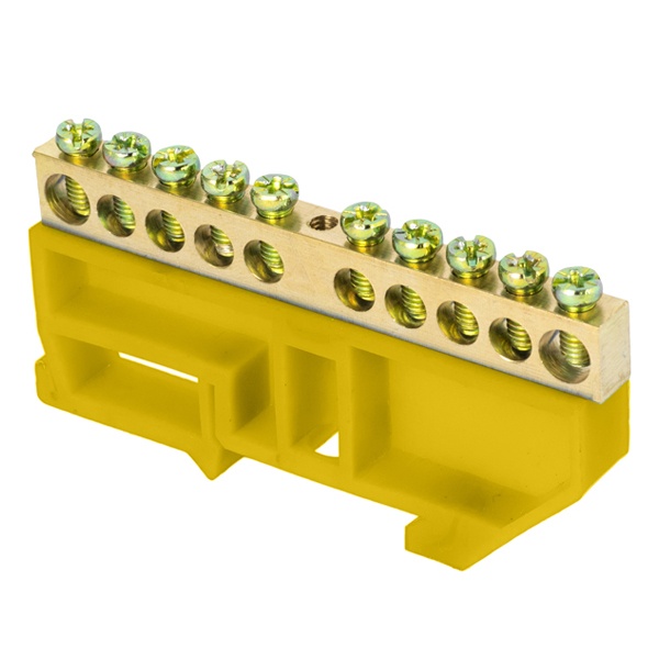Шина EKF N (6х9мм) 100А 10 отверстий латунь изолятор на DIN-рейку желтый