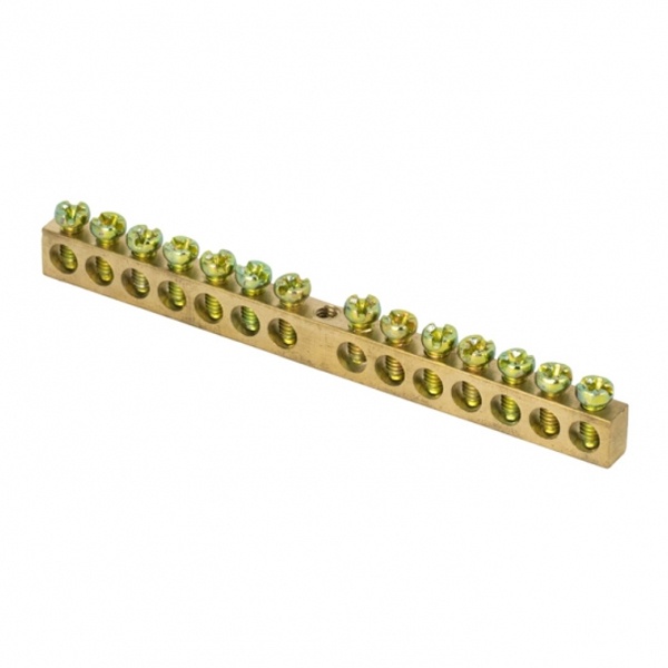 Шина EKF PEN (6х9мм) 100А 14 отверстий латунь крепеж по центру