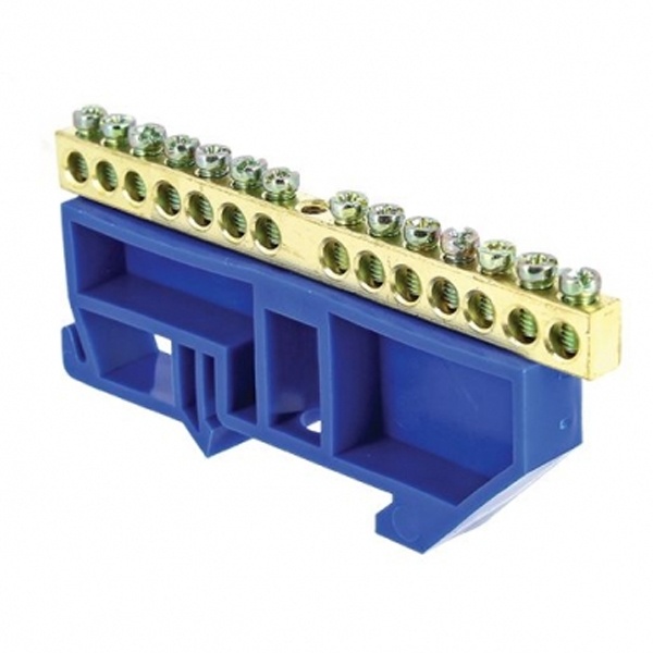 Шина EKF N (6х9мм) 100А 14 отверстий латунь изолятор на DIN-рейку синий