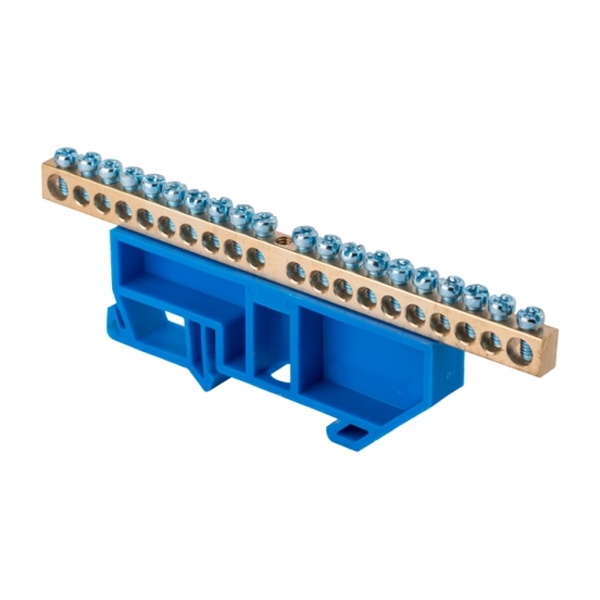 Шина EKF N (6х9мм) 100А 20 отверстий латунь изолятор на DIN-рейку синий