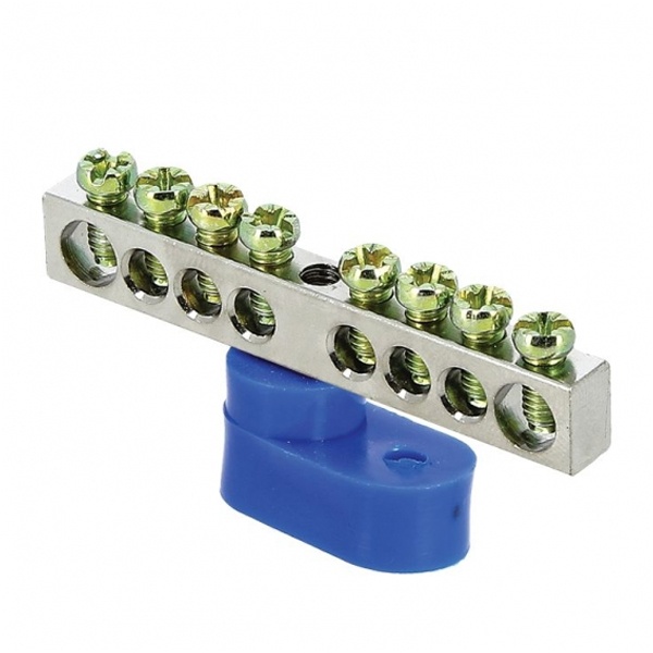 Шина EKF N (6x9мм) 100А 8 отверстий оцинкованная угловой изолятор синий