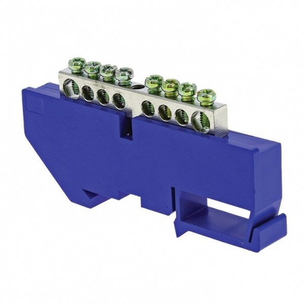 Шина EKF N (6x9мм) 100А 8 отверстий оцинкованная изолятор на DIN-рейку синий