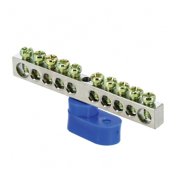 Шина EKF N (6x9мм) 100А 10 отверстий оцинкованная угловой изолятор синий