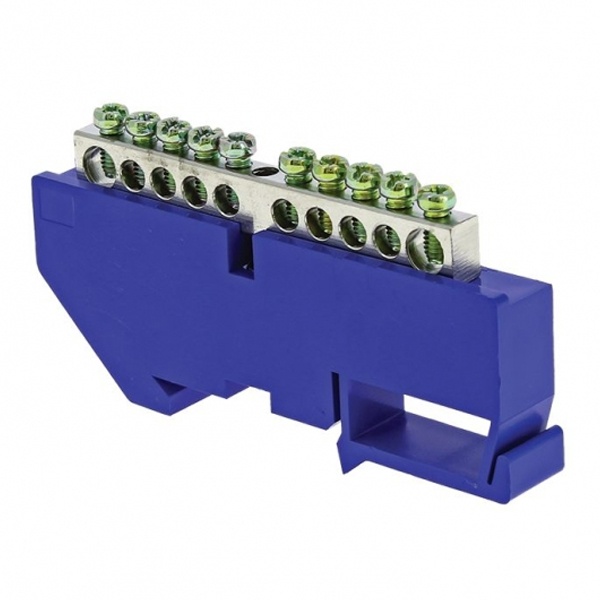 Шина EKF N (6x9мм) 100А 10 отверстий оцинкованная изолятор на DIN-рейку синий