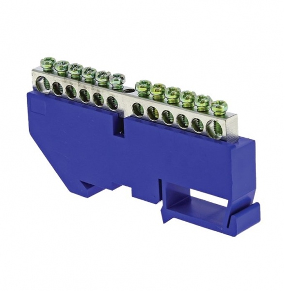 Шина EKF N (6x9мм) 100А 12 отверстий цинк изолятор на DIN-рейку синий