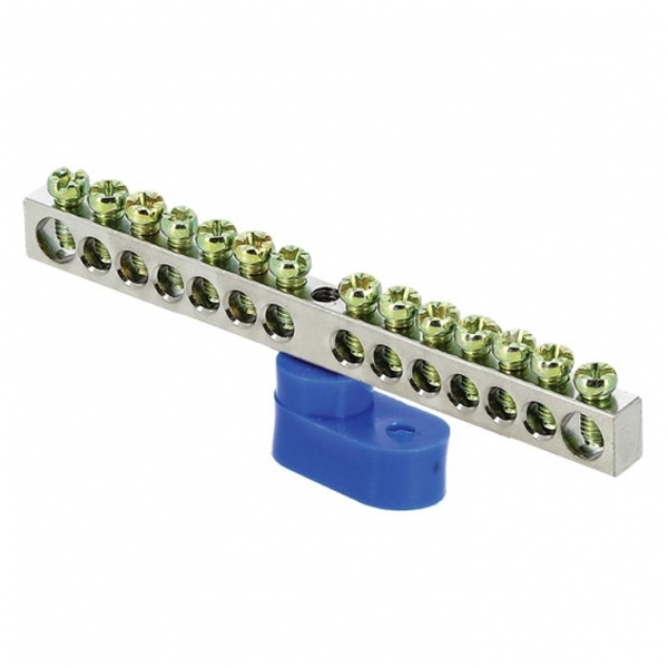 Шина EKF N (6x9мм) 100А 14 отверстий оцинкованная угловой изолятор синий