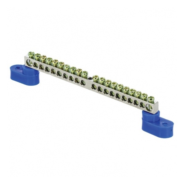 Шина EKF N (6x9мм) 100А 20 отверстий оцинкованная 2 изолятора синий