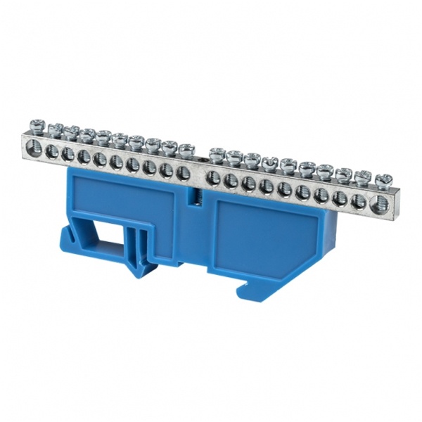 Шина EKF N (6x9мм) 100А 20 отверстий оцинкованная изолятор на DIN-рейку синий