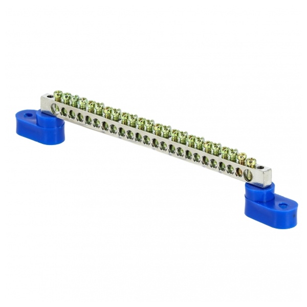 Шина EKF N (6x9мм) 100А 24 отверстия оцинкованная 2 угловых изолятора синий