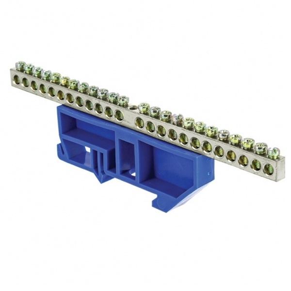 Шина EKF N (6x9мм) 100А 24 отверстия оцинкованная изолятор на DIN-рейку синий