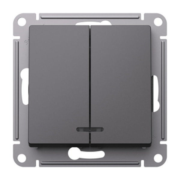 Двухклавишный выключатель с подсветкой SE AtlasDesign 10A, базальт [уп 5 шт]