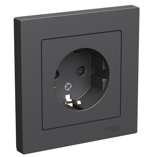 Розетка с заземлением со шторками SE AtlasDesign 16А в сборе, базальт [уп 5 шт]