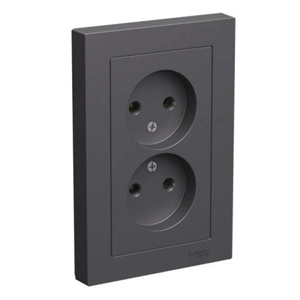 Розетка двойная без заземления SE AtlasDesign 16А со шторками в сборе, базальт