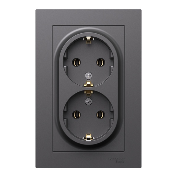 Розетка двойная с заземлением SE AtlasDesign 16А в сборе, базальт