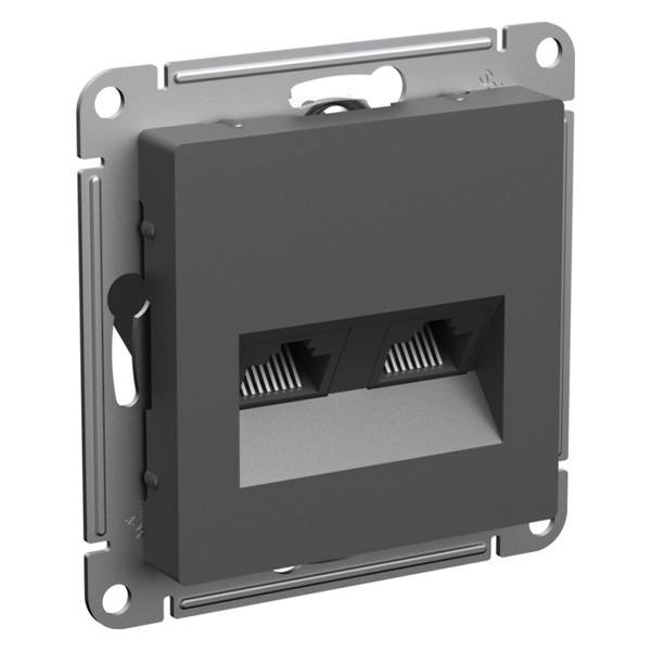 Розетка двойная компьютерная SE AtlasDesign RJ45+RJ45 кат.5E, базальт [уп 5 шт]