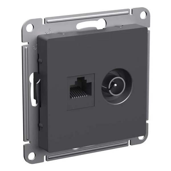 Розетка двойная SE AtlasDesign ТV + компьютерная RJ45 кат. 5Е, базальт [уп 5 шт]