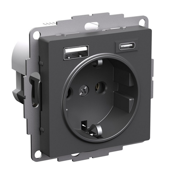 Зарядка розетка SE AtlasDesign с/з 16А + USB A+С 5В/2,4А/3,0А, 2х5В/1,5А, базальт