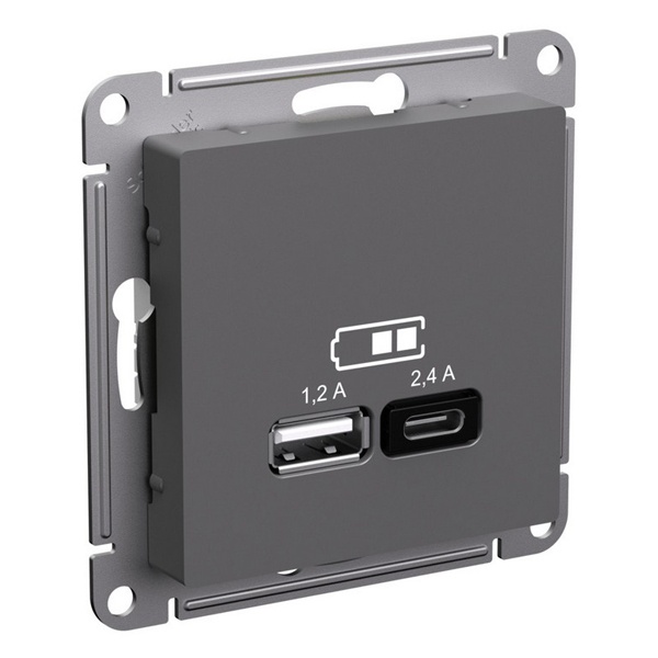 Зарядное устройство USB SE AtlasDesign тип A+С 5В/2,4 А 2х5В/1,2 А,, базальт