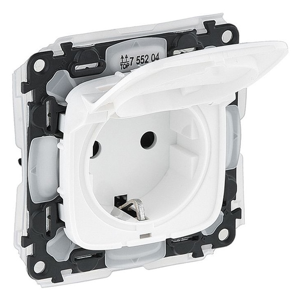 Розетка силовая 2К+З с защитными шторками и откидной крышкой IP44 Legrand Allure белый