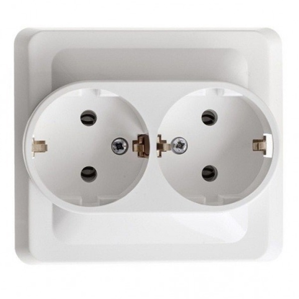 Двойная розетка с заземлением без шторок SE Этюд 16А 250B, скрытой установки, белый