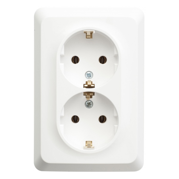 Двойная розетка с заземлением без шторок SE Этюд 16А 250B, скрытой установки, белый