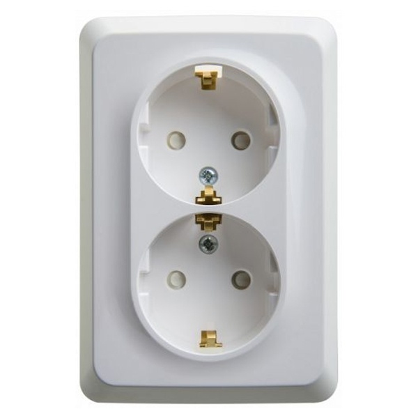 Двойная розетка с заземлением со шторками SE Этюд 16А 250B, скрытой установки, белый