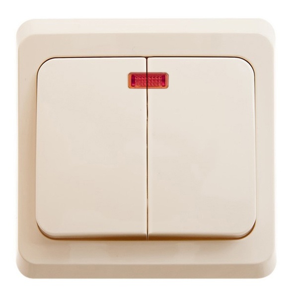 2-клавишный выключатель с подсветкой SE Этюд 10A, скрытой установки, кремовый