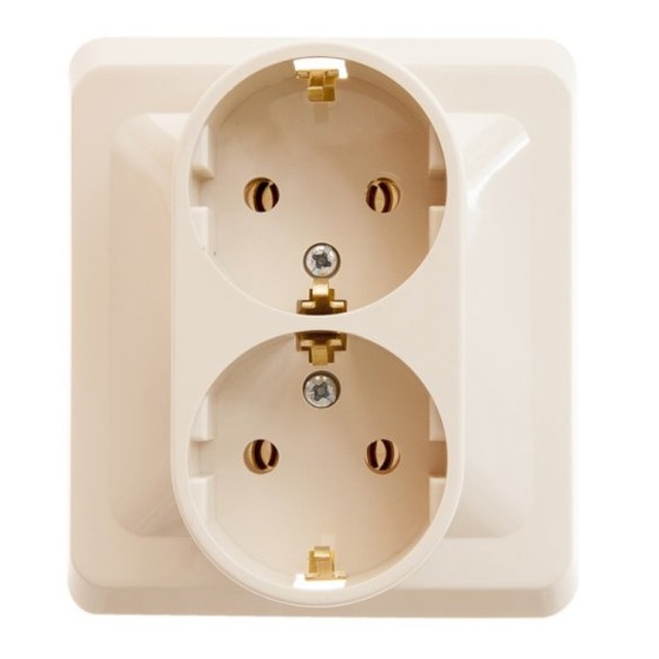 Двойная розетка с заземлением без шторок SE Этюд 16А 250B, скрытой установки, кремовый
