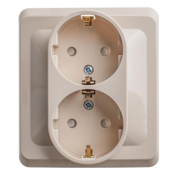 Двойная розетка с заземлением со шторками SE Этюд 16А 250B, скрытой установки, кремовы