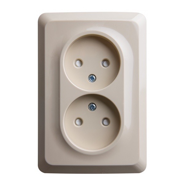 Двойная розетка без заземления со шторками SE Этюд 16А 250B, скрытой установки, кремов