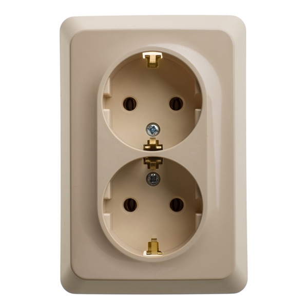 Двойная розетка с заземлением без шторок SE Этюд 16А 250B, скрытой установки, кремовый