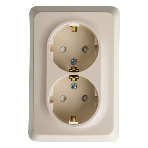 Двойная розетка с заземлением со шторками SE Этюд 16А 250B, скрытой установки, кремовы