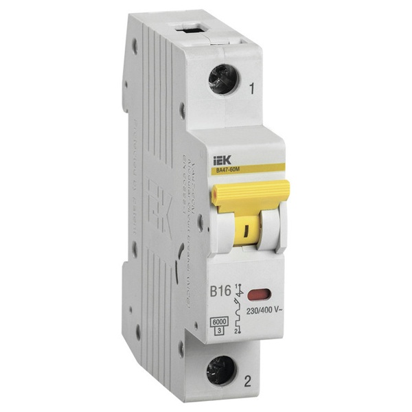 Автоматический выключатель ИЭК ВА 47-60M 1Р 16А 6кА характеристика В (автомат электрический)
