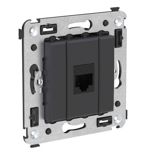 Компьютерная розетка RJ-45 в стену DKC Avanti кат.5e одинарная без шторки, черный матовый