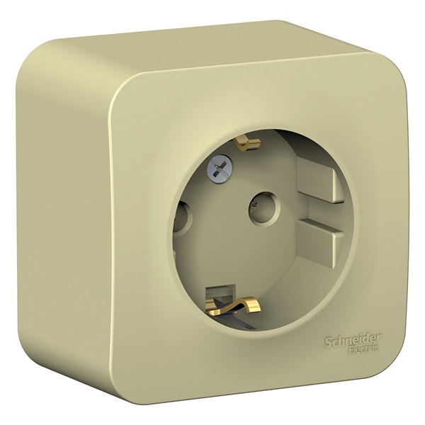 Накладная розетка с заземлением без шторок SE Blanca 16А 250В с изолирующей пластиной бежевый