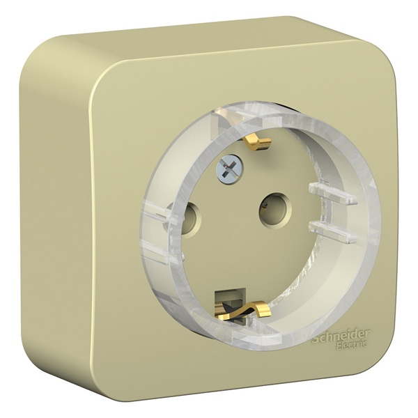 Накладная розетка компактная с заземлением без шторок SE Blanca 16А 250В с изолирующей пластиной беж