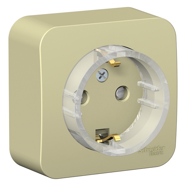 Накладная розетка компактная с заземлением со шторками SE Blanca 16А 250В с изолирующей пластиной бе