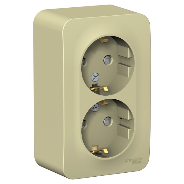 Накладная розетка 2-ая с заземлением со шторками SE Blanca 16А 250В с изолирующей пластиной бежевый