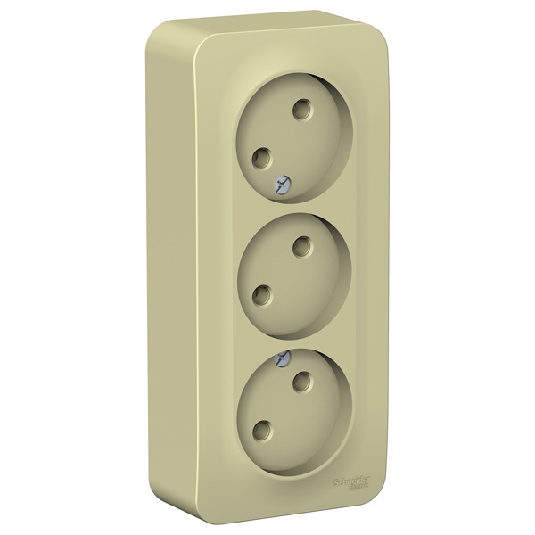 Накладная розетка 3-ая без заземления без шторок SE Blanca 16А 250В с изолирующей пластиной бежевый