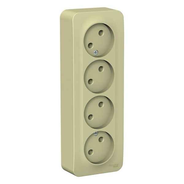 Накладная розетка 4-ая без заземления без шторок SE Blanca 16А 250В с изолирующей пластиной бежевый