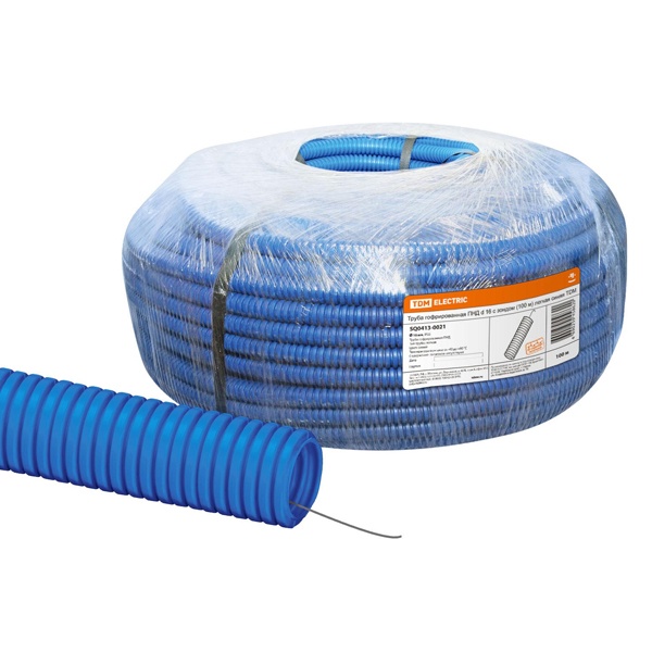 Труба гофрированная ПНД TDM 25 мм лёгкая с протяжкой синяя [бухта 75м] (гофра для кабеля)